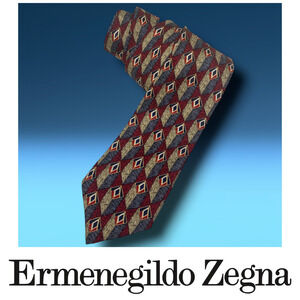 Vintage 90s Ermenegildo Zegna Necktie Silk Tie Red Geometric Modernist Designer
